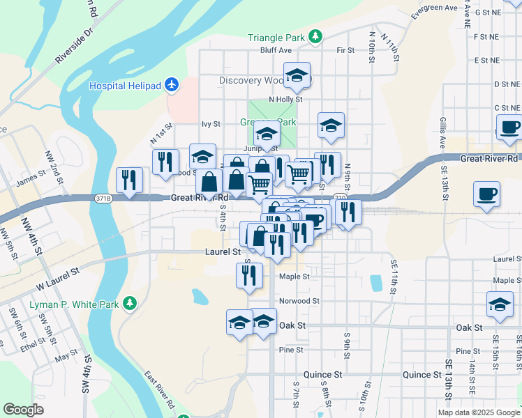map of restaurants, bars, coffee shops, grocery stores, and more near 516 Washington Street in Brainerd