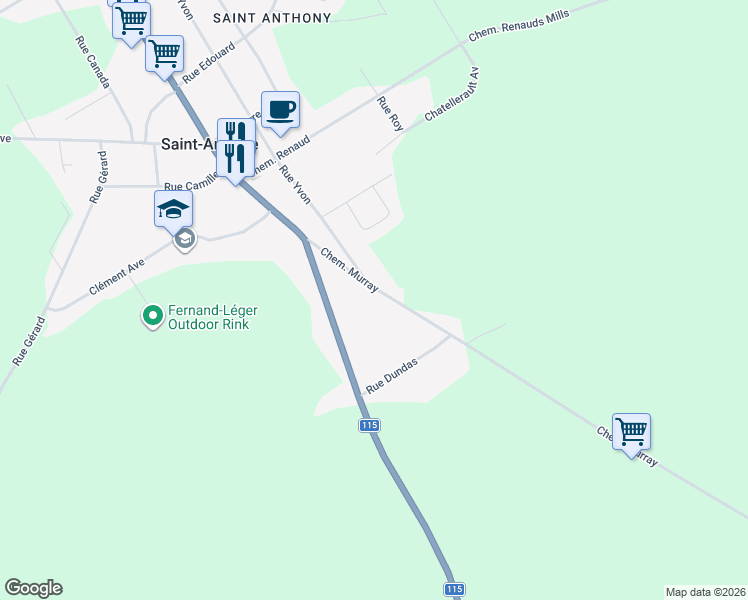 map of restaurants, bars, coffee shops, grocery stores, and more near 30 Chemin Murray in Saint-Antoine