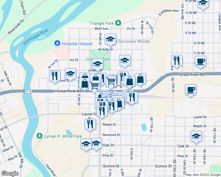 map of restaurants, bars, coffee shops, grocery stores, and more near 206 North 7th Street in Brainerd