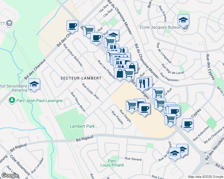 map of restaurants, bars, coffee shops, grocery stores, and more near 1700 6e Rue in Trois-Riviã¨Res