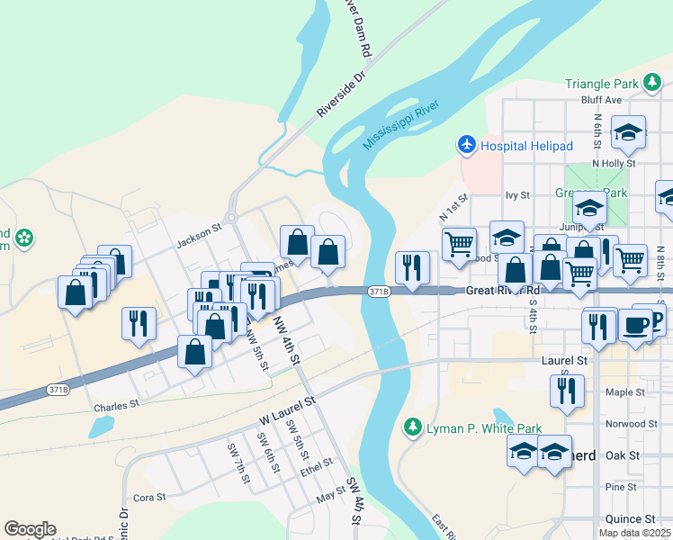 map of restaurants, bars, coffee shops, grocery stores, and more near 426 Tyrol Drive in Brainerd