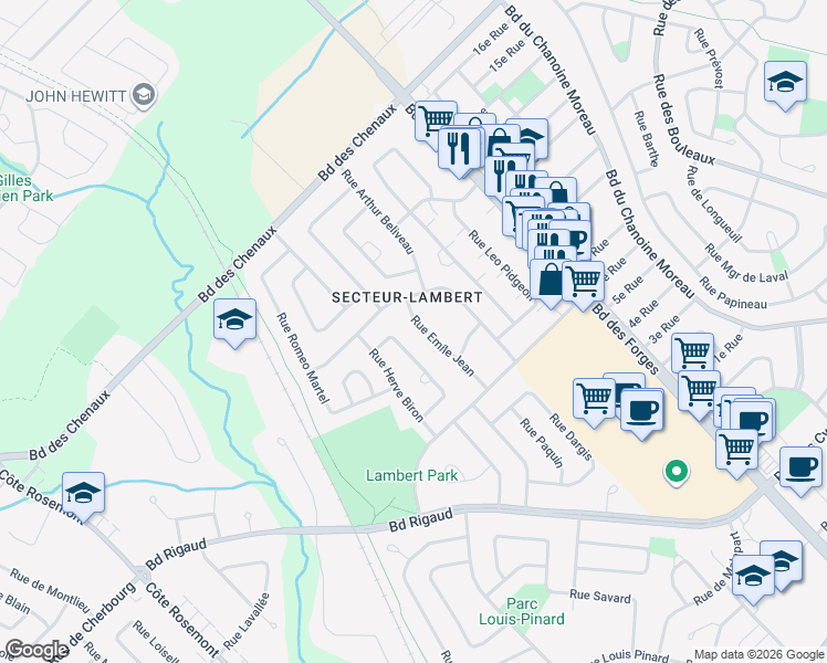 map of restaurants, bars, coffee shops, grocery stores, and more near 5035 Rue Emile Jean in Trois-Rivières