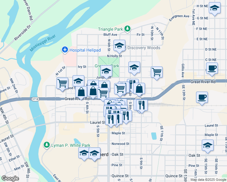 map of restaurants, bars, coffee shops, grocery stores, and more near 612 Kingwood Street in Brainerd