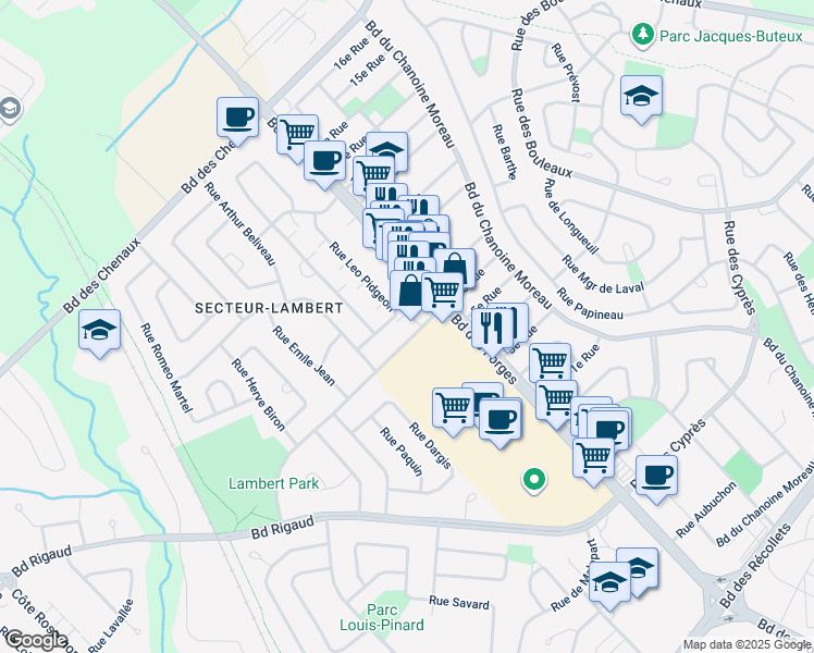 map of restaurants, bars, coffee shops, grocery stores, and more near in Trois-Rivières