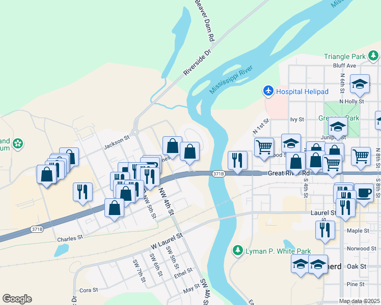 map of restaurants, bars, coffee shops, grocery stores, and more near 426 Tyrol Drive in Brainerd