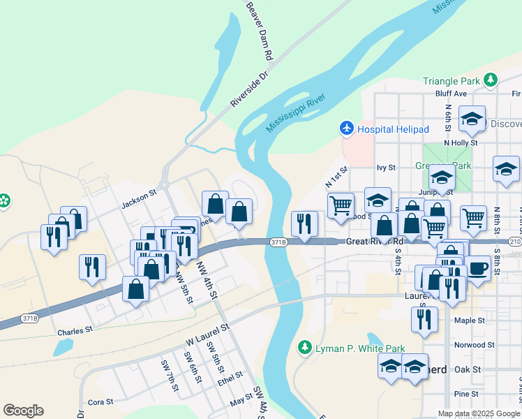 map of restaurants, bars, coffee shops, grocery stores, and more near 434 Tyrol Drive in Brainerd