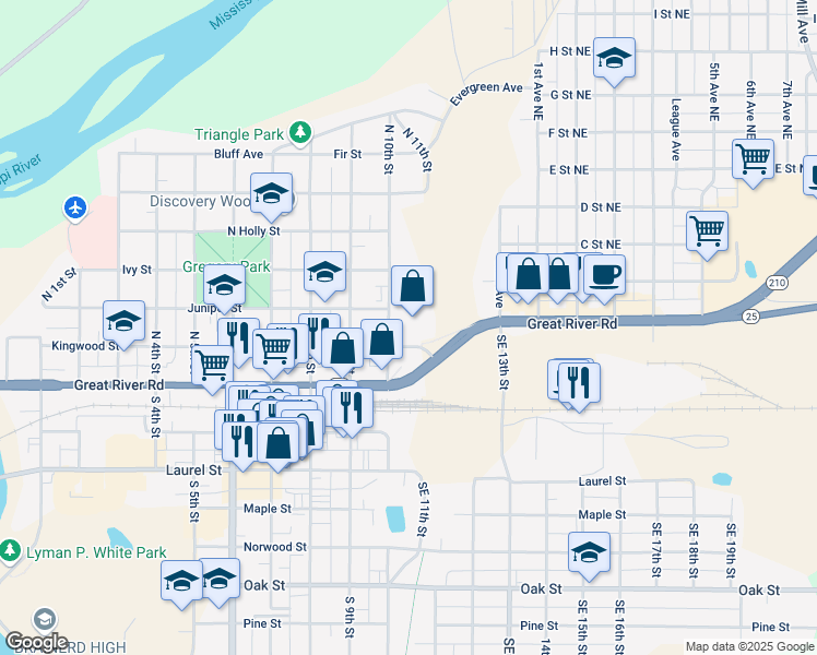map of restaurants, bars, coffee shops, grocery stores, and more near 1001 Kingwood Street in Brainerd