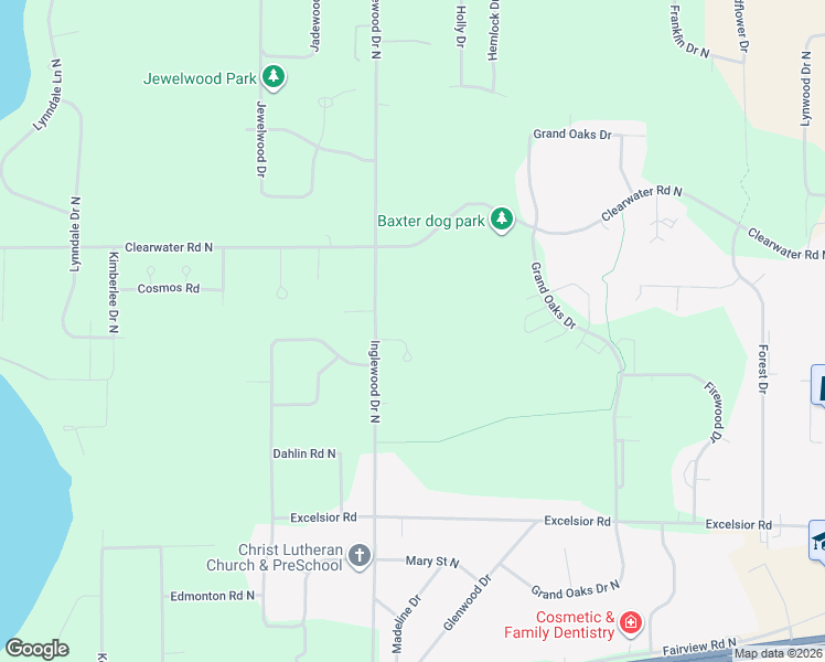 map of restaurants, bars, coffee shops, grocery stores, and more near 14390 Inglewood Drive North in Baxter