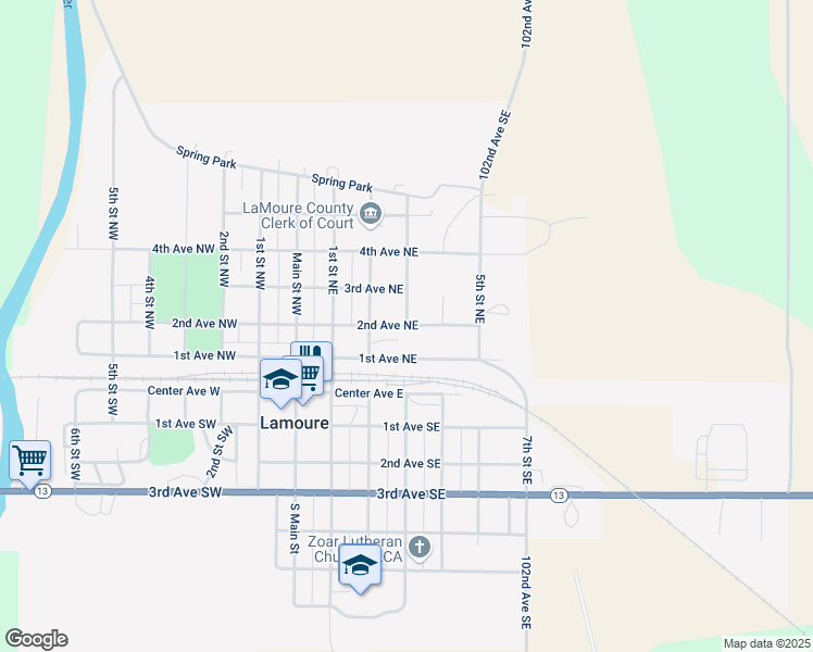 map of restaurants, bars, coffee shops, grocery stores, and more near 200 3rd Street Northeast in LaMoure