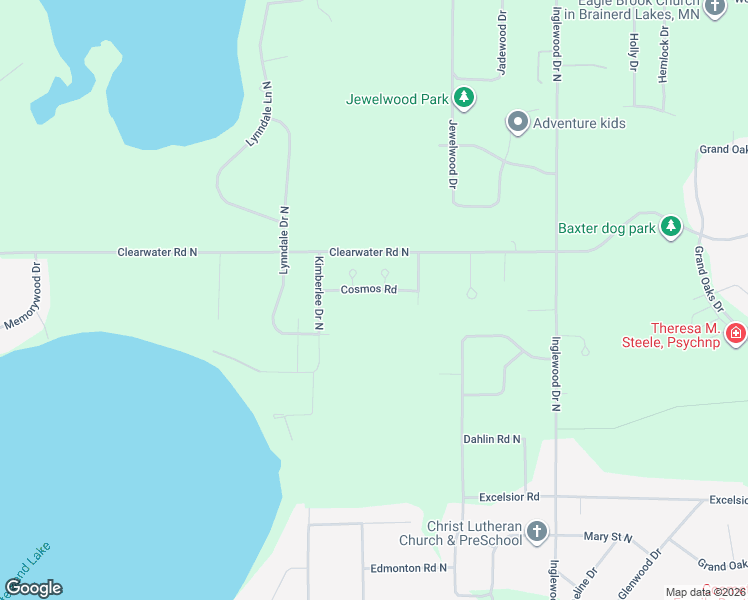 map of restaurants, bars, coffee shops, grocery stores, and more near 6095 Cosmos Road in Baxter