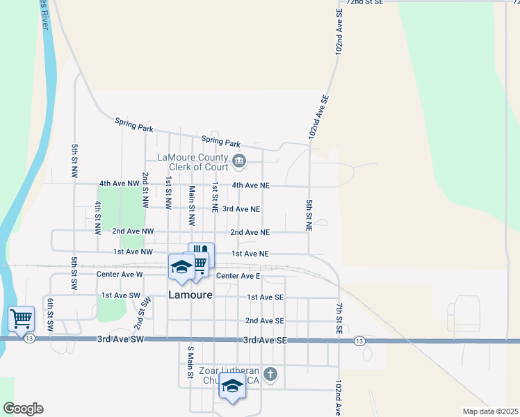 map of restaurants, bars, coffee shops, grocery stores, and more near 200-208 3rd Street Northeast in LaMoure