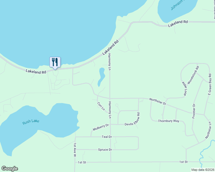 map of restaurants, bars, coffee shops, grocery stores, and more near 86995 Harmony Lane in Sturgeon Lake