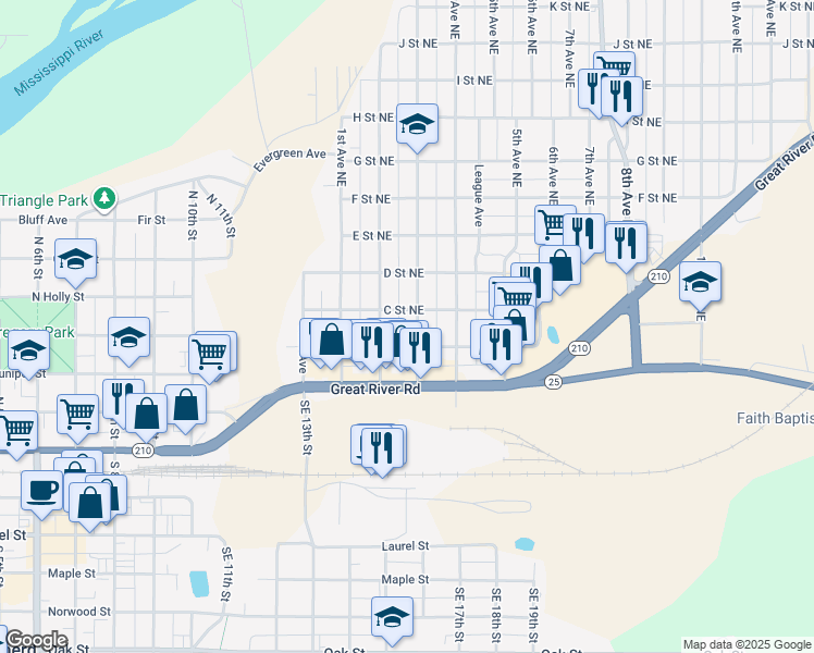 map of restaurants, bars, coffee shops, grocery stores, and more near 302 2nd Avenue Northeast in Brainerd