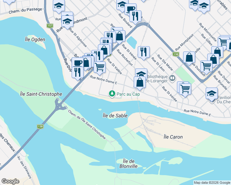 map of restaurants, bars, coffee shops, grocery stores, and more near 40 Rue Lanouette in Trois-Riviã¨Res