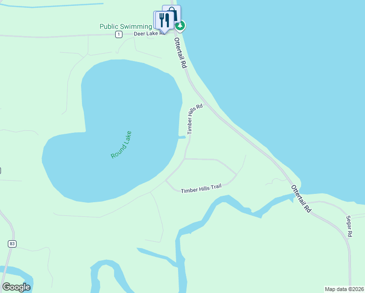 map of restaurants, bars, coffee shops, grocery stores, and more near 27497 Timber Hills Road in Battle Lake