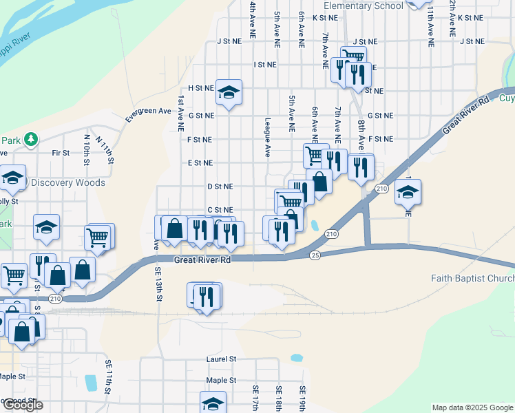 map of restaurants, bars, coffee shops, grocery stores, and more near 302 4th Avenue Northeast in Brainerd