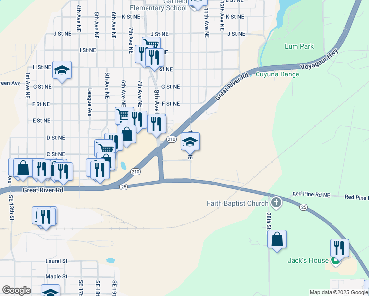 map of restaurants, bars, coffee shops, grocery stores, and more near 311 10th Avenue Northeast in Brainerd