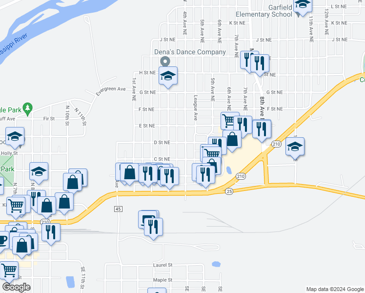 map of restaurants, bars, coffee shops, grocery stores, and more near 308 3rd Avenue Northeast in Brainerd