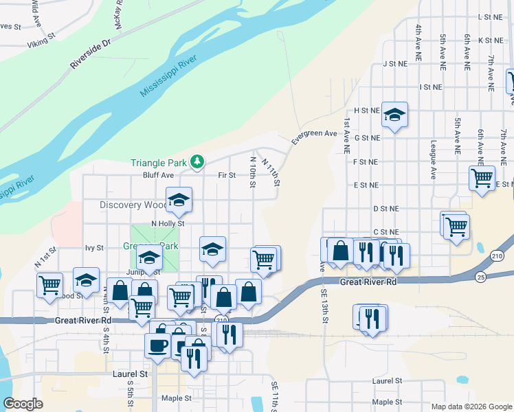 map of restaurants, bars, coffee shops, grocery stores, and more near 1007 Grove Street in Brainerd
