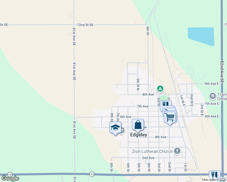 map of restaurants, bars, coffee shops, grocery stores, and more near 811 6th Avenue in Edgeley