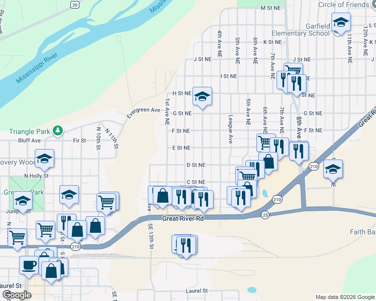 map of restaurants, bars, coffee shops, grocery stores, and more near 424 2nd Avenue Northeast in Brainerd