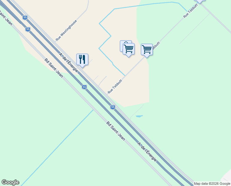 map of restaurants, bars, coffee shops, grocery stores, and more near 3095 Rue Tebbutt in Trois-Rivières
