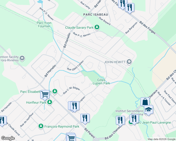 map of restaurants, bars, coffee shops, grocery stores, and more near 7000 Rue Émile Nelligan in Trois-Rivières