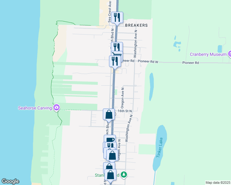 map of restaurants, bars, coffee shops, grocery stores, and more near 1707 18th Street Northeast in Long Beach