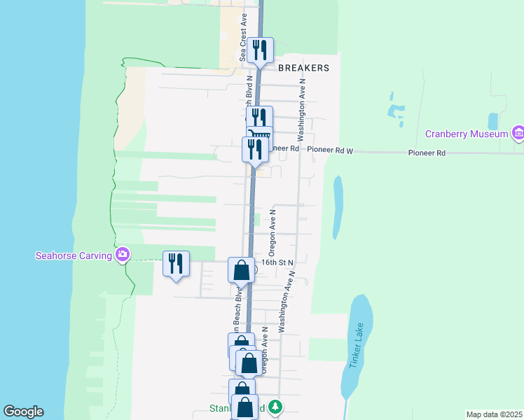map of restaurants, bars, coffee shops, grocery stores, and more near 1707 18th Street Northeast in Long Beach