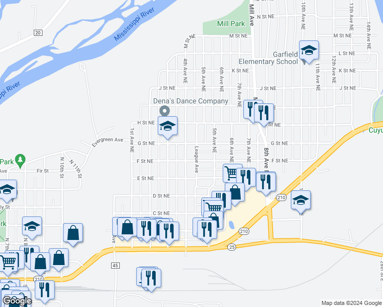 map of restaurants, bars, coffee shops, grocery stores, and more near 612 4th Avenue Northeast in Brainerd