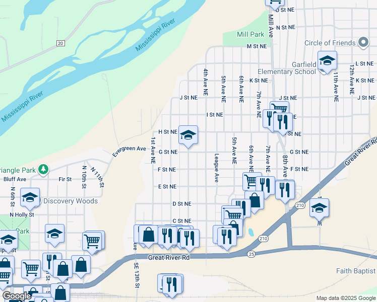 map of restaurants, bars, coffee shops, grocery stores, and more near 704 3rd Avenue Northeast in Brainerd