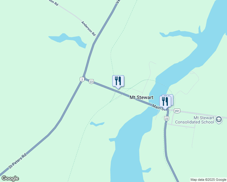 map of restaurants, bars, coffee shops, grocery stores, and more near 96 Main Street in Mount Stewart