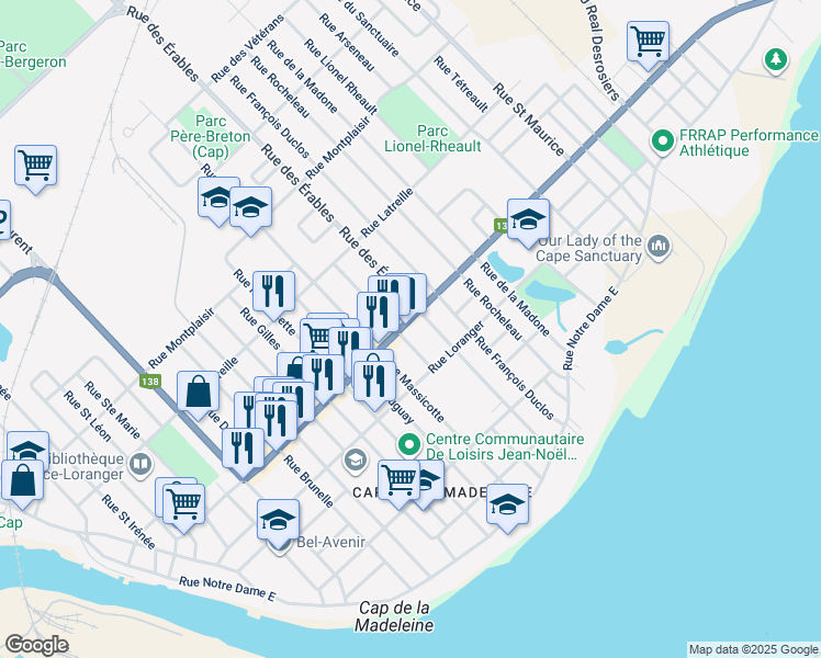 map of restaurants, bars, coffee shops, grocery stores, and more near in Trois-Rivières