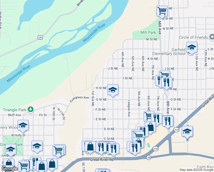 map of restaurants, bars, coffee shops, grocery stores, and more near 824 2nd Avenue Northeast in Brainerd