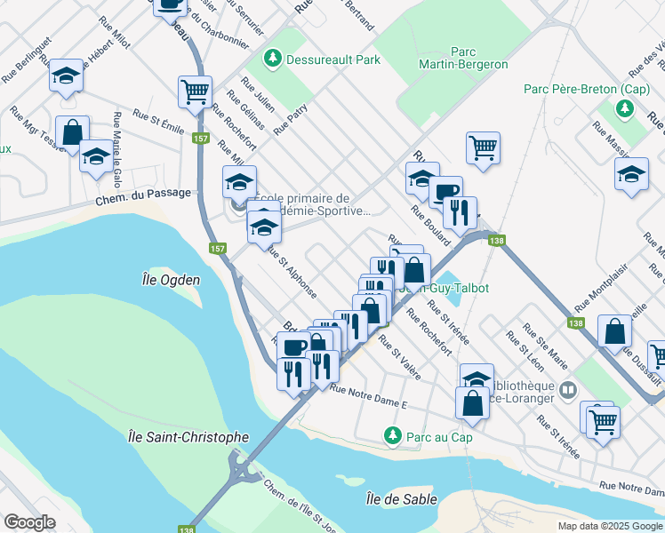 map of restaurants, bars, coffee shops, grocery stores, and more near 94 Rue Turmel in Trois-Rivières