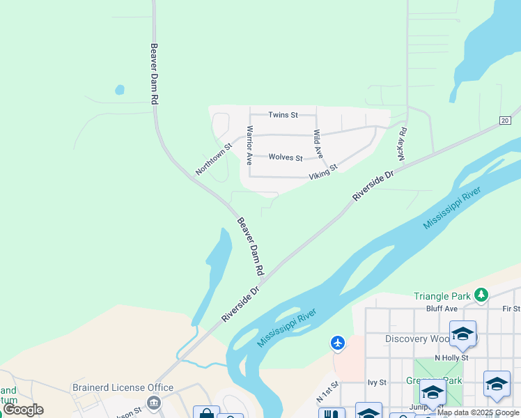 map of restaurants, bars, coffee shops, grocery stores, and more near 14890 Beaver Dam Road in Brainerd