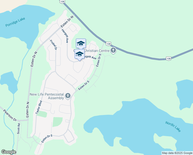 map of restaurants, bars, coffee shops, grocery stores, and more near 63 Colwill Drive in Elliot Lake