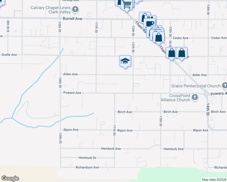map of restaurants, bars, coffee shops, grocery stores, and more near 1119 Powers Avenue in Lewiston
