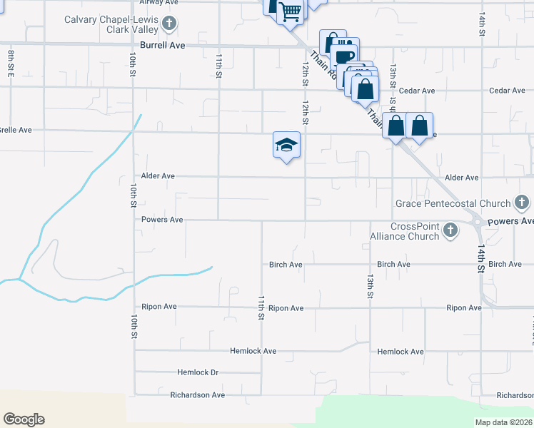 map of restaurants, bars, coffee shops, grocery stores, and more near 1119 Powers Avenue in Lewiston