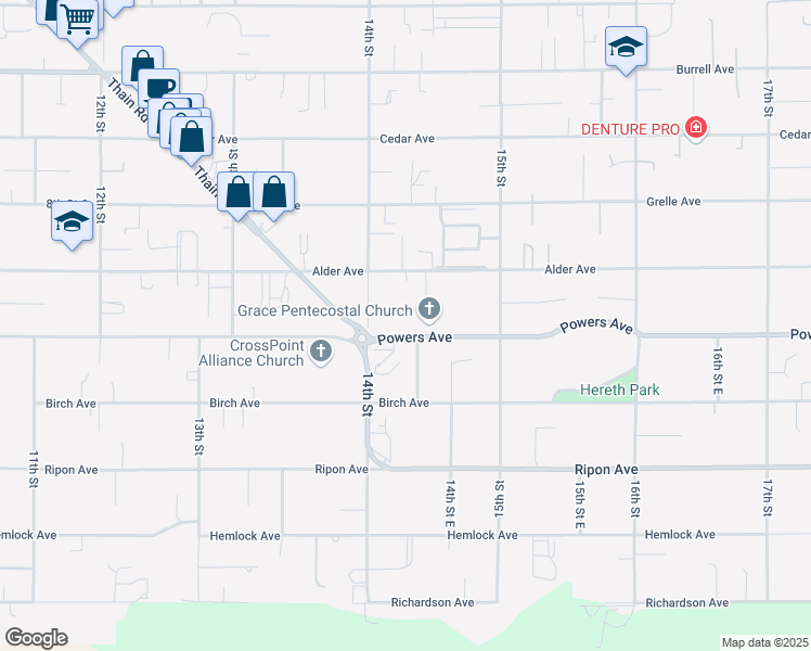map of restaurants, bars, coffee shops, grocery stores, and more near 1413 Powers Avenue in Lewiston