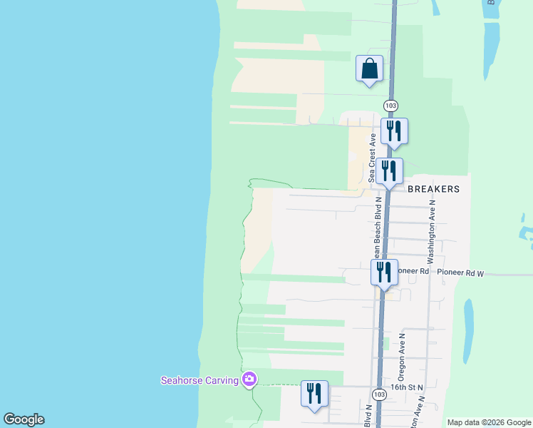 map of restaurants, bars, coffee shops, grocery stores, and more near 235 25th Northwest in Long Beach