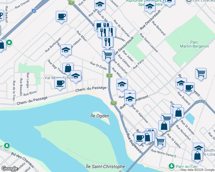 map of restaurants, bars, coffee shops, grocery stores, and more near 4 Chemin du Passage in Trois-Riviã¨Res