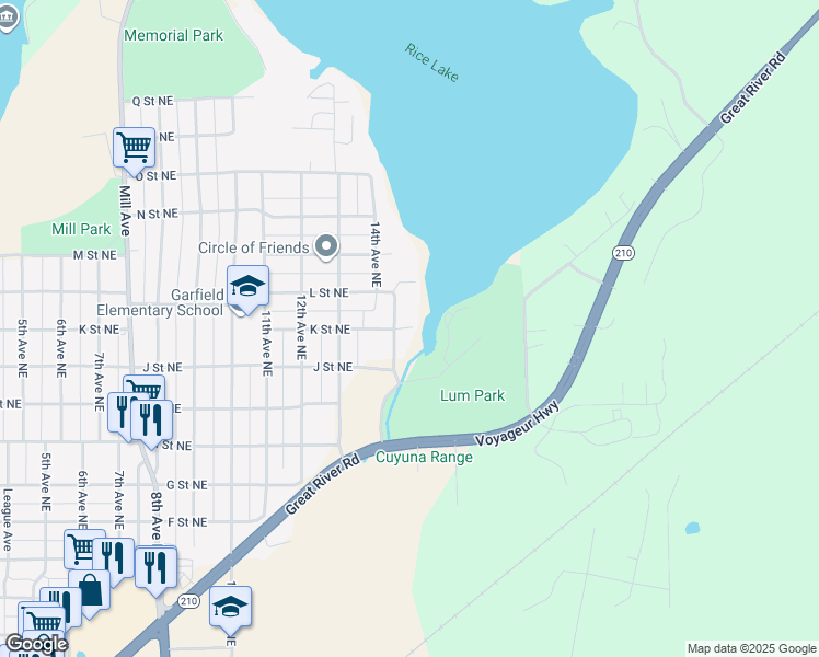 map of restaurants, bars, coffee shops, grocery stores, and more near 1102 15th Avenue Northeast in Brainerd