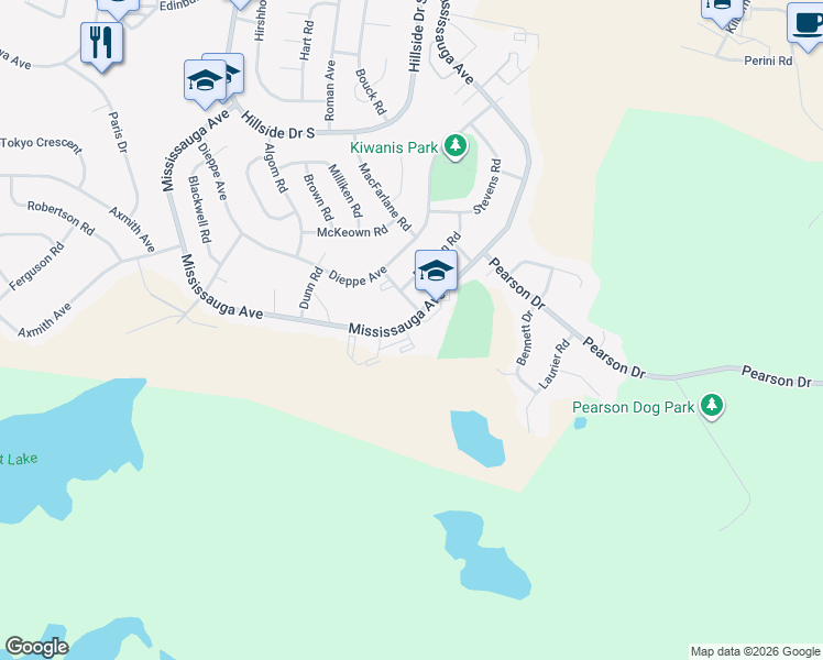 map of restaurants, bars, coffee shops, grocery stores, and more near 143 Mississauga Avenue in Elliot Lake