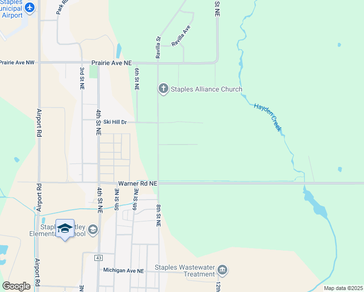 map of restaurants, bars, coffee shops, grocery stores, and more near 1430 8th Street Northeast in Staples