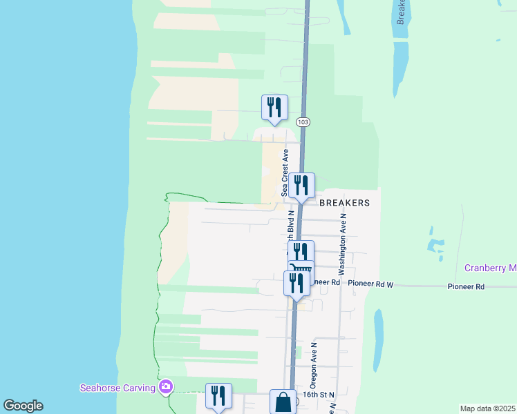 map of restaurants, bars, coffee shops, grocery stores, and more near 220 26th Street Northwest in Long Beach