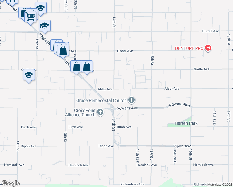 map of restaurants, bars, coffee shops, grocery stores, and more near 3621 14th Street in Lewiston