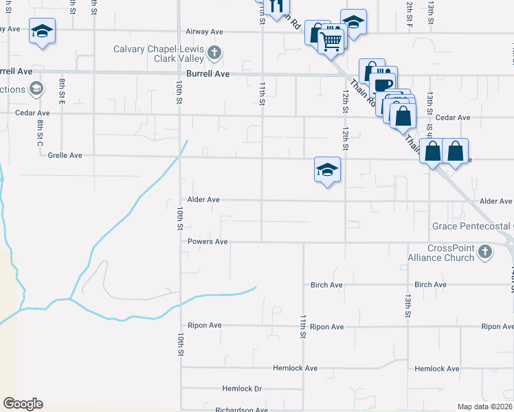 map of restaurants, bars, coffee shops, grocery stores, and more near 3622 11th Street in Lewiston