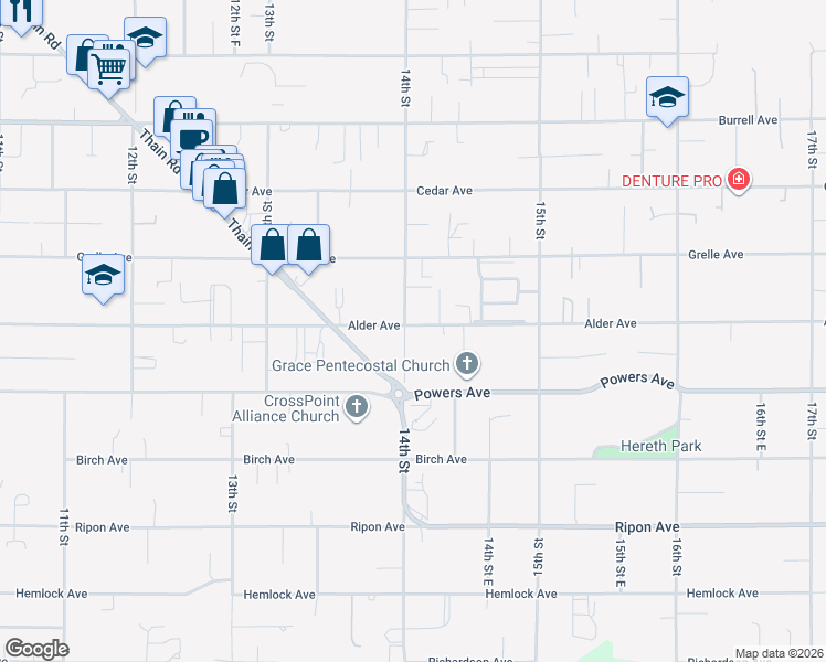 map of restaurants, bars, coffee shops, grocery stores, and more near 3621 14th Street in Lewiston