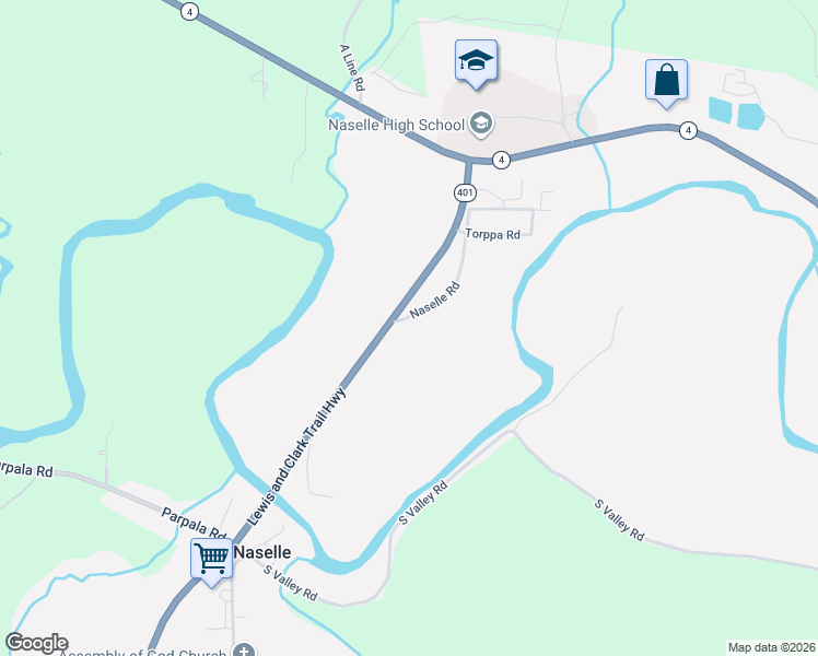 map of restaurants, bars, coffee shops, grocery stores, and more near 5 South Valley Road in Naselle